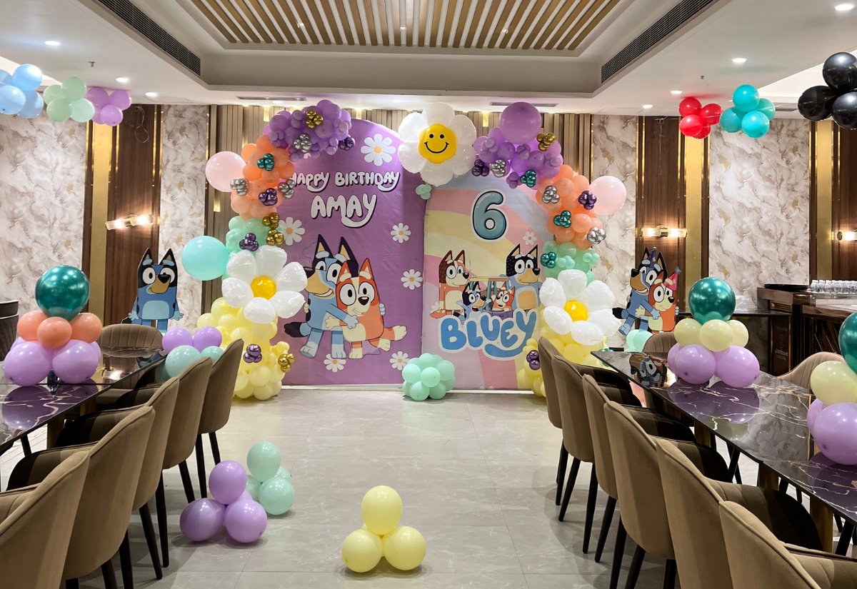 Wide shot of a birthday party at Boombastic