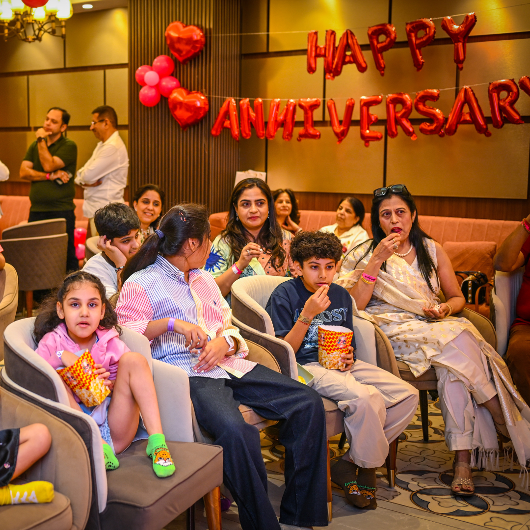 Birthday decor, cake and mascot at Boombastic